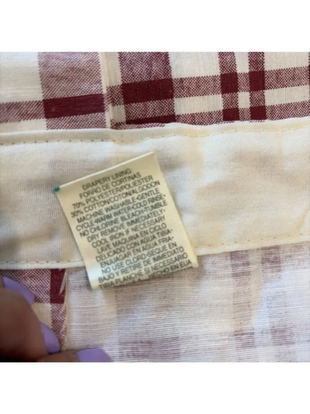 VTG Croscill Tab Top Curtain Panels Burgundy Check Plaid 40X56
